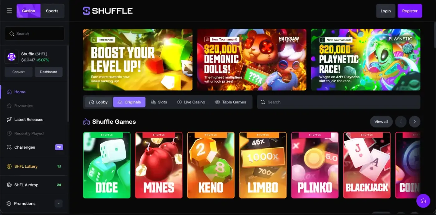 Shuffle lobby with the Originals row