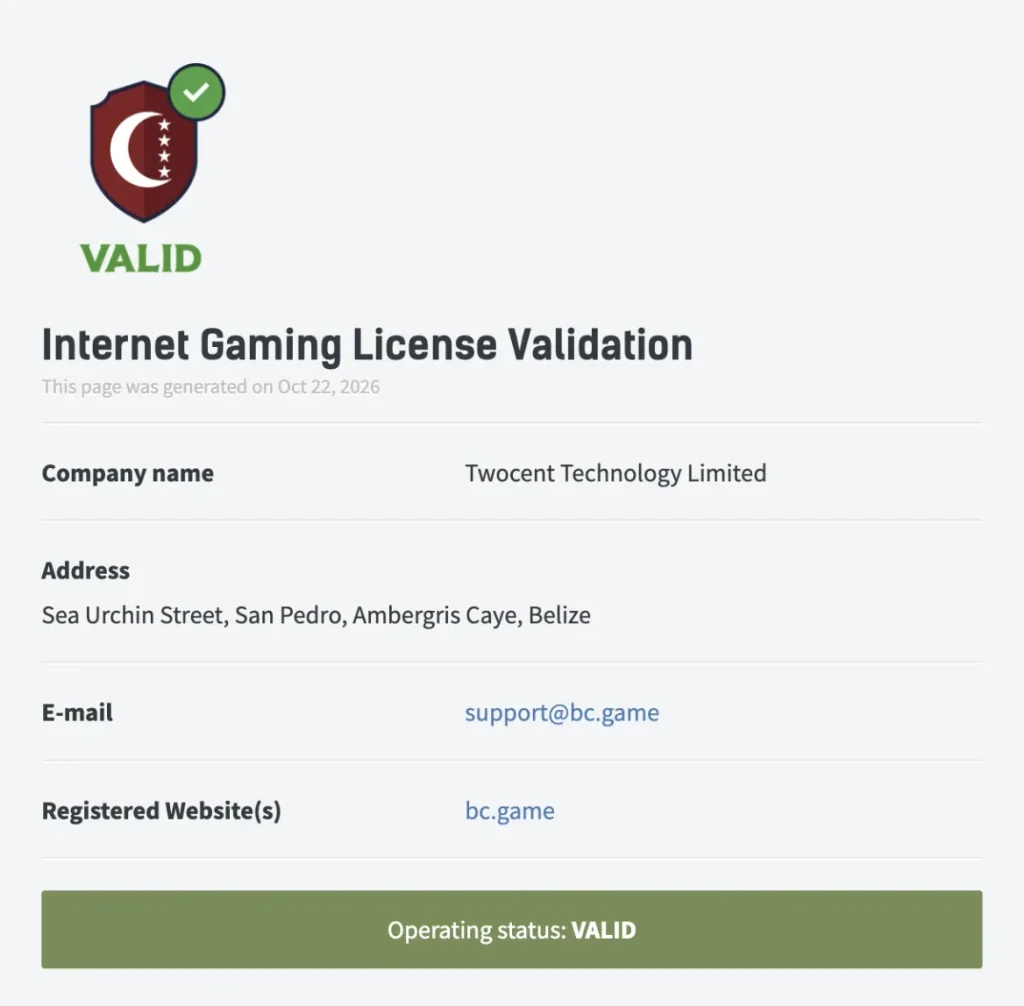 Bc Game Internet Gaming License Validation