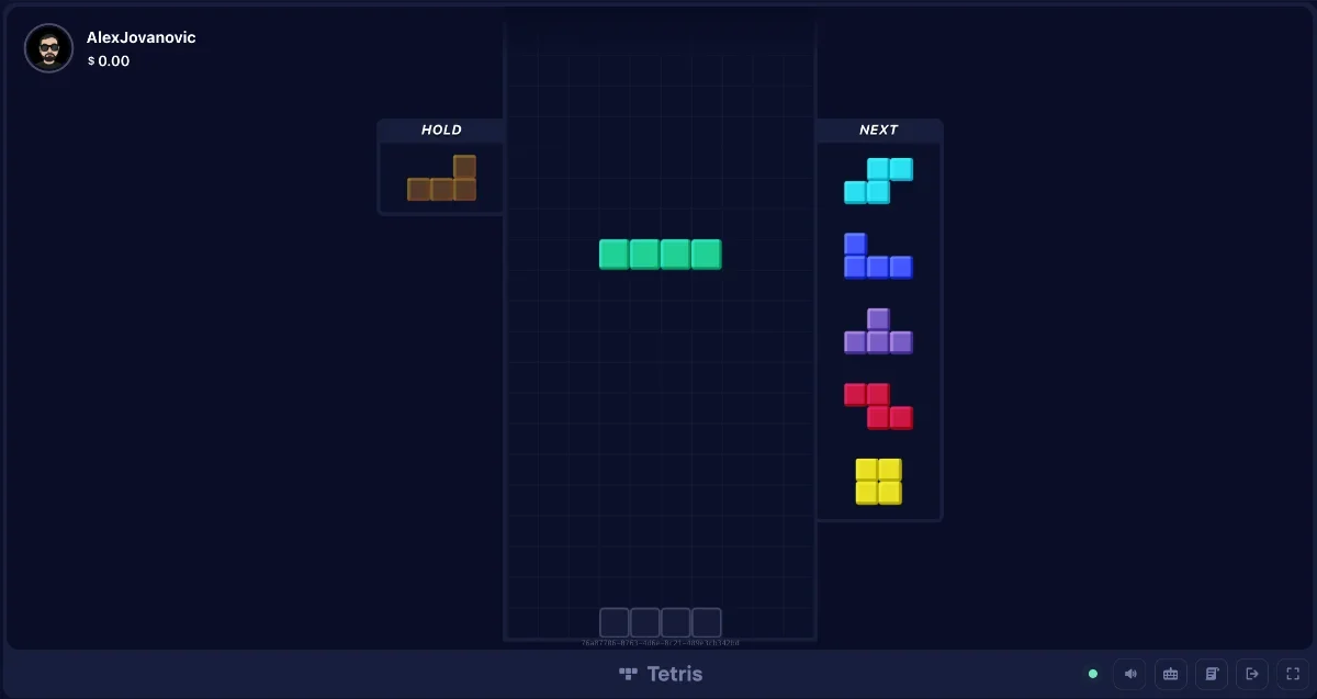 Duel Arena Tetris board with Hold and Next piece columns
