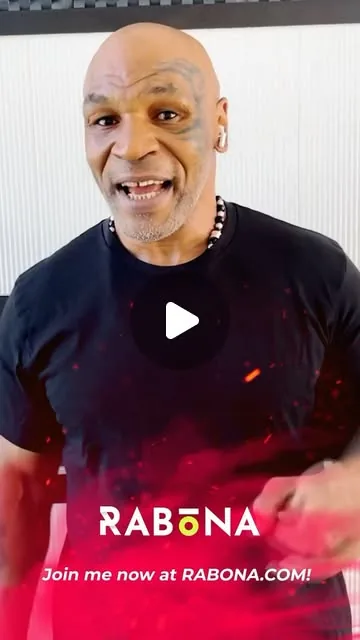 Mike Tyson in a black shirt in his Instagram reel, with the Rabona logo and the line Join me now at Rabona.com