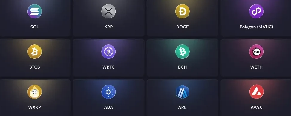 Second part of the Vavada top up list with SOL, XRP, DOGE, Polygon, BTCB, WBTC, BCH, WETH, WXRP, ADA, ARB and AVAX